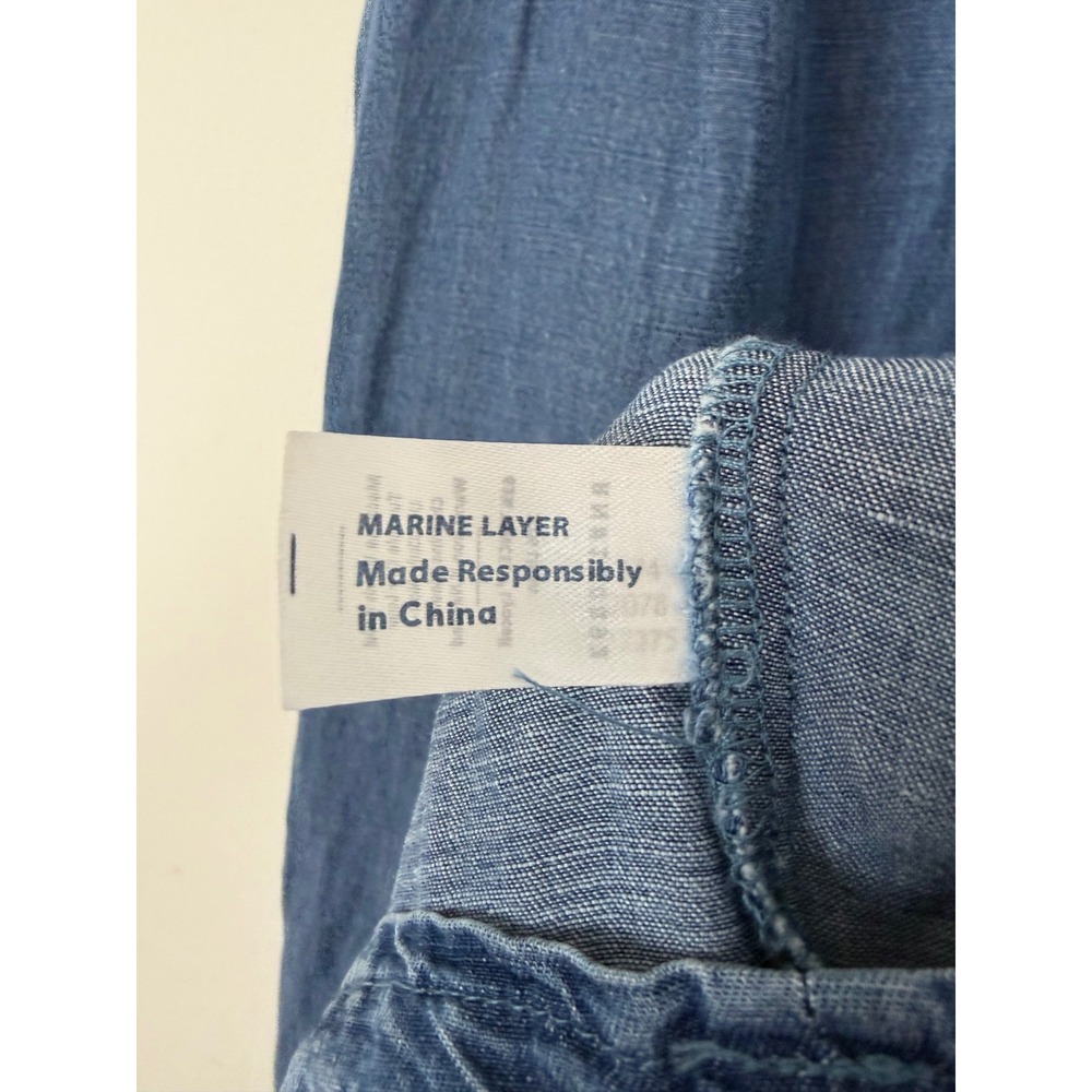 Marine Layer Selene Maxi Dress Medium Chambray Blue Smocked Tiered Linen Blend - Picture 9 of 11